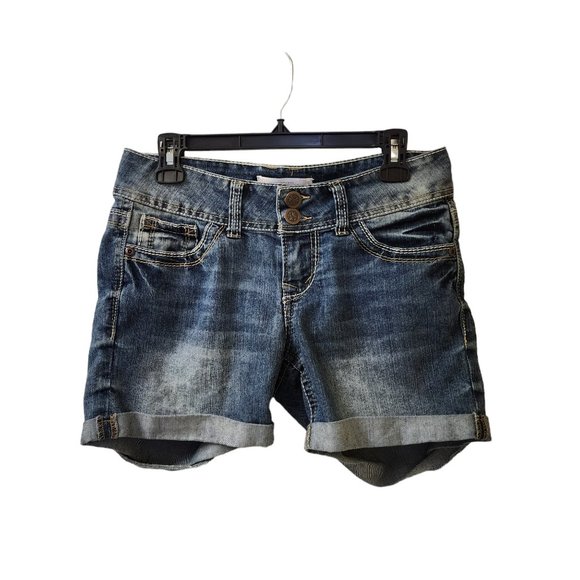 No Boundaries Cuffed Blue Jean Midi Bermuda Shorts Size 9 Low Rise - Picture 1 of 6